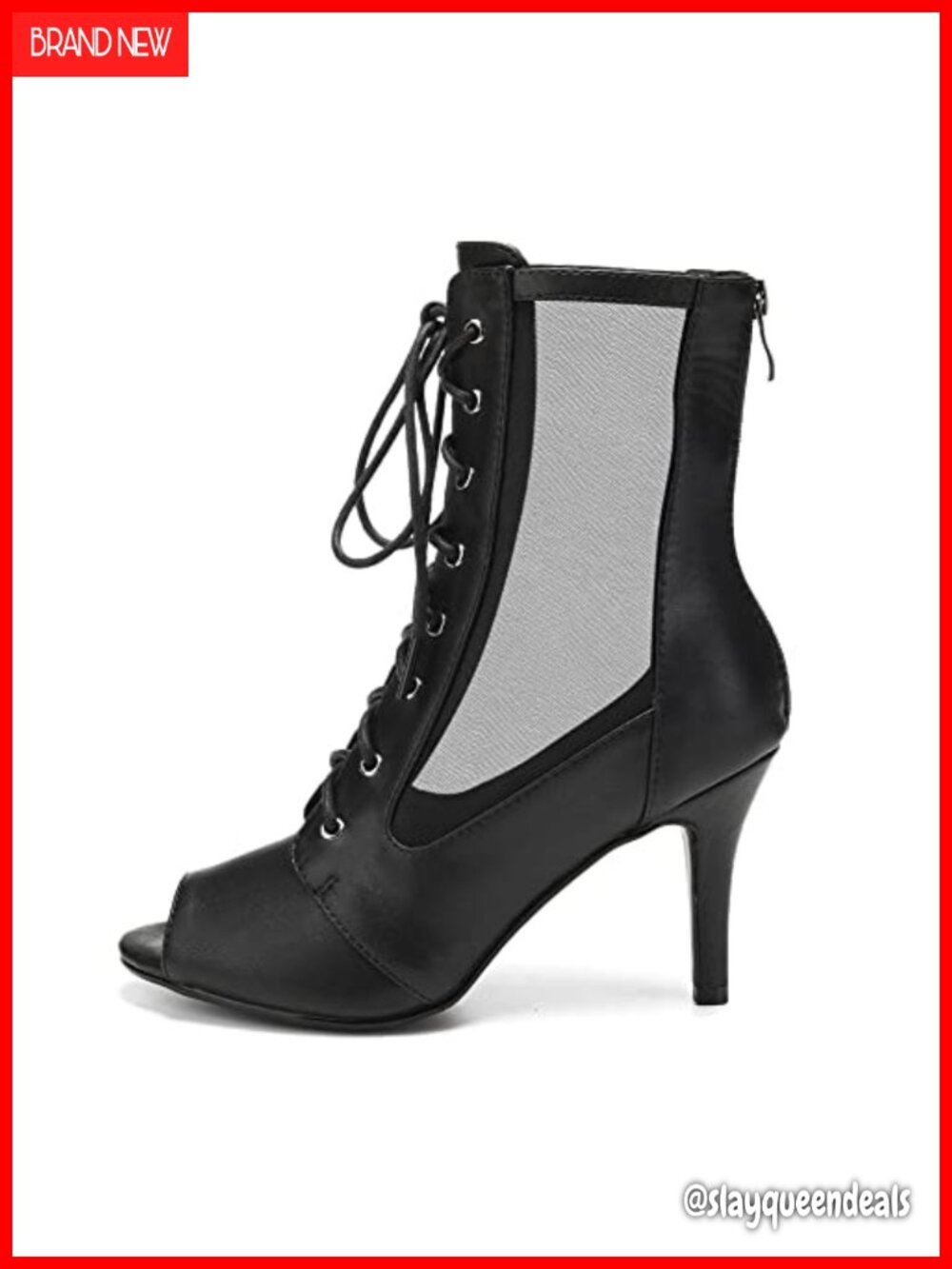 Women's High Heel Jazz Dance Boots Lace-Up Mesh Peep Toe